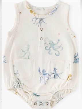 Pehr Organic Cotton Sleeveless Bodysuit 3-6M - Octopus Print